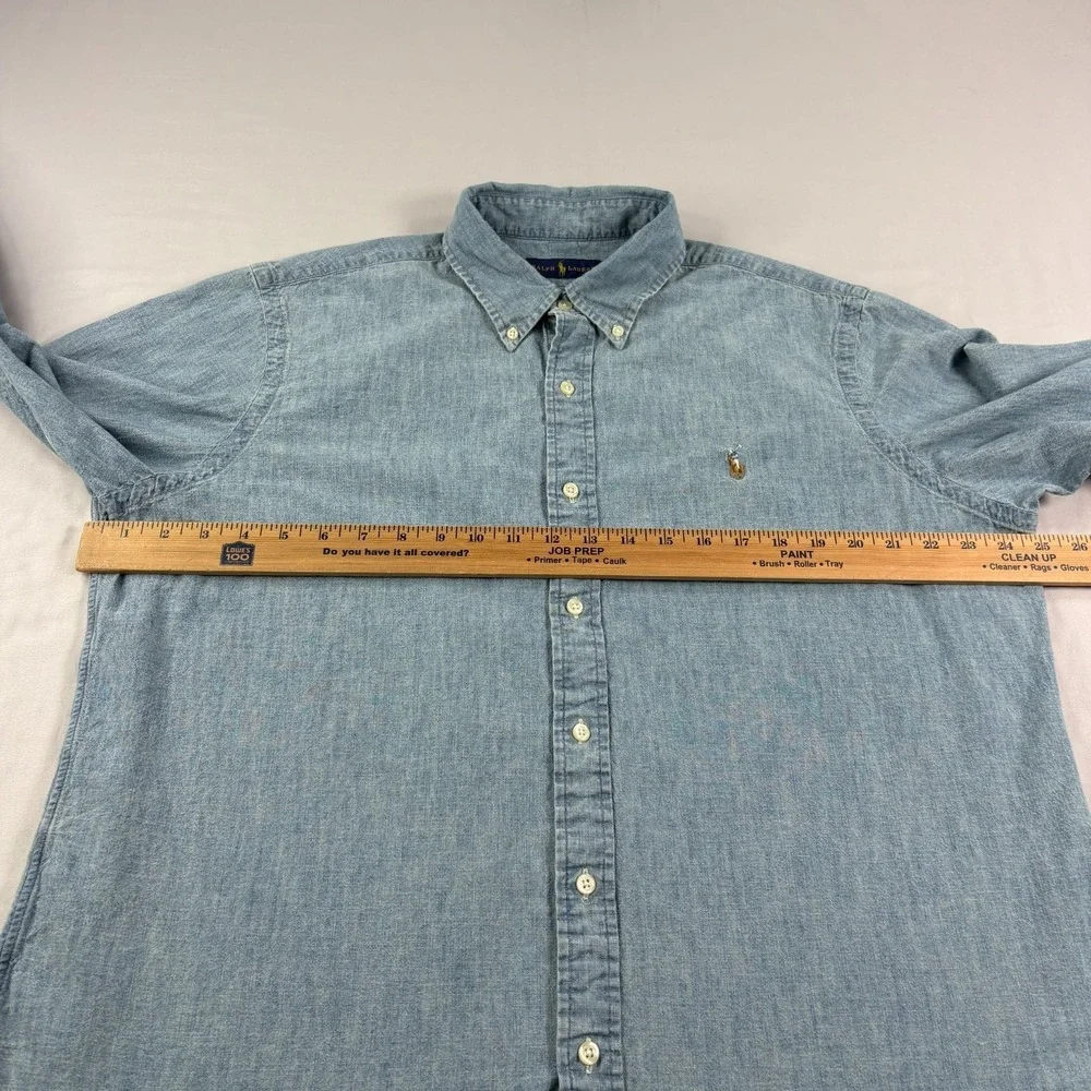 Polo Ralph Lauren Shirt Mens XL Blue Chambray Button Up Denim Style Flesh Pony